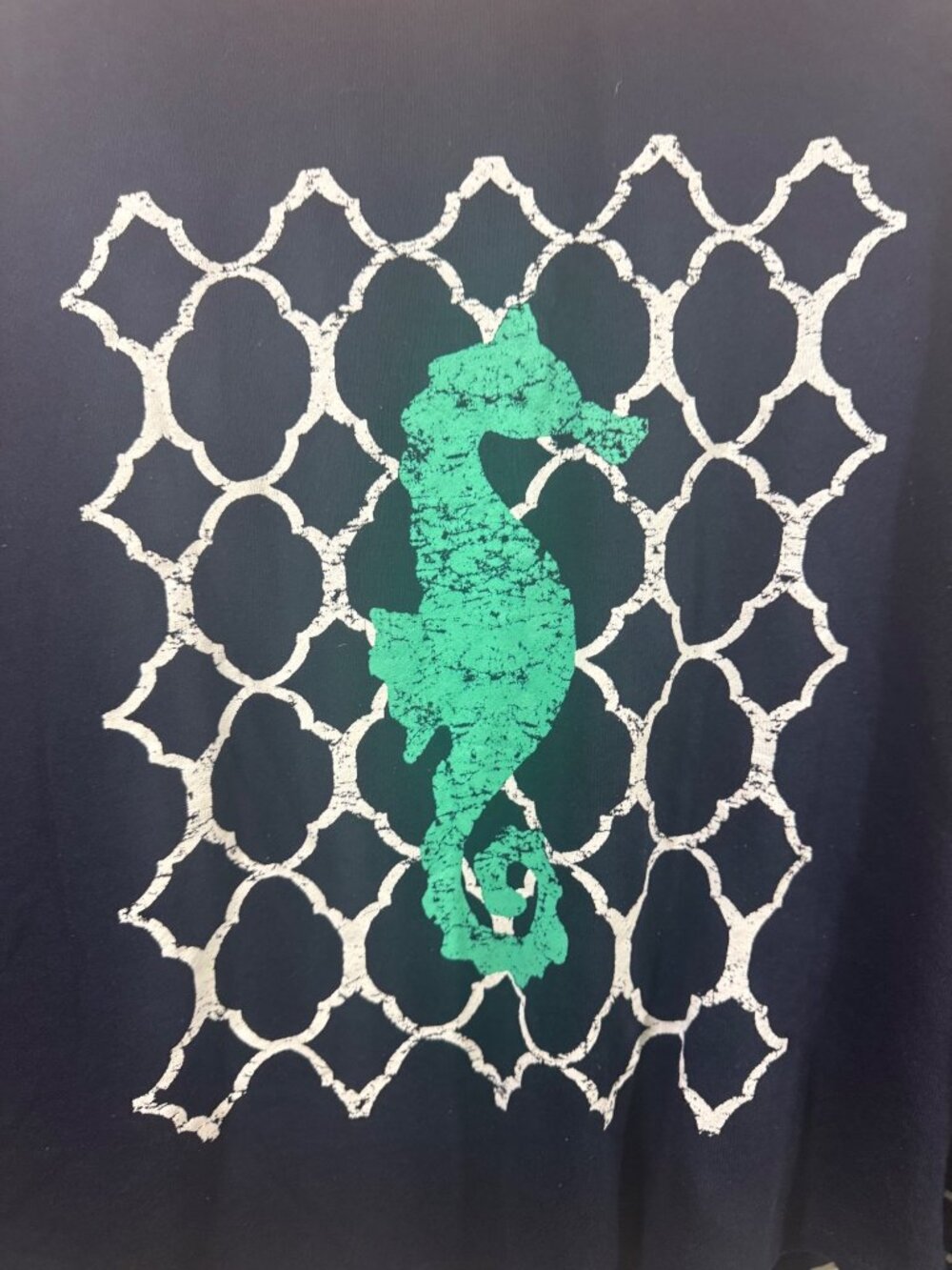 Crown & Ivy Navy Blue Kelly Green Seahorse Sweater Womens Size Large Nautical - Picture 4 of 7